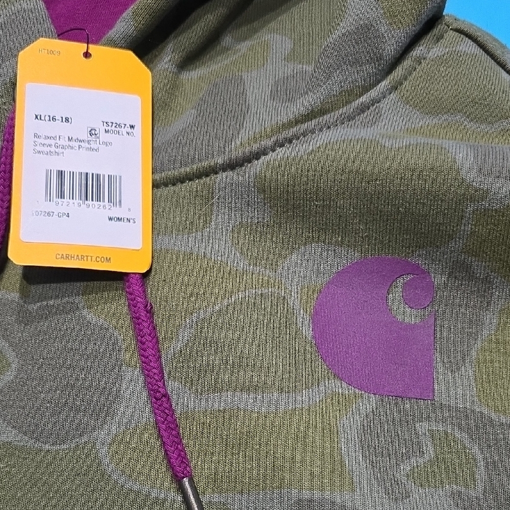Carhartt Olive Camo Hoodie with Purple Lining - Picture 2 of 7